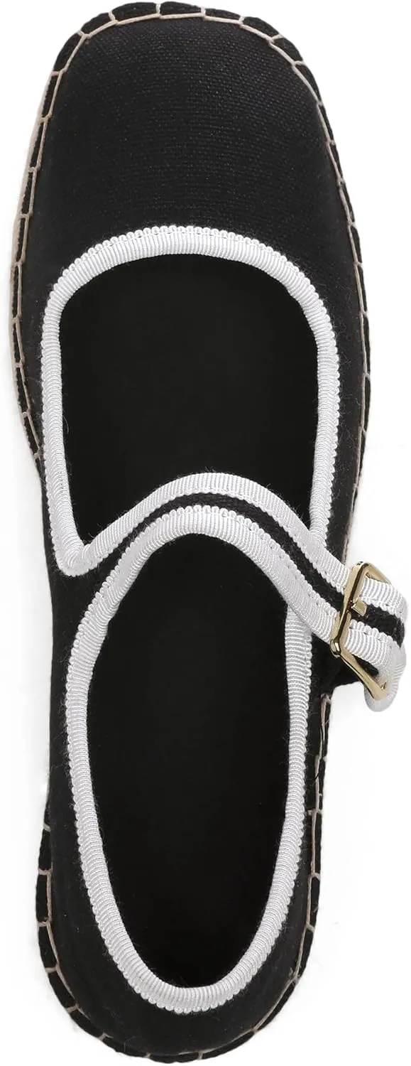 Women's Mary Jane Woven Espadrilles Ballet Flats for Women Outsole Canvas Summer Ballerina Flats.