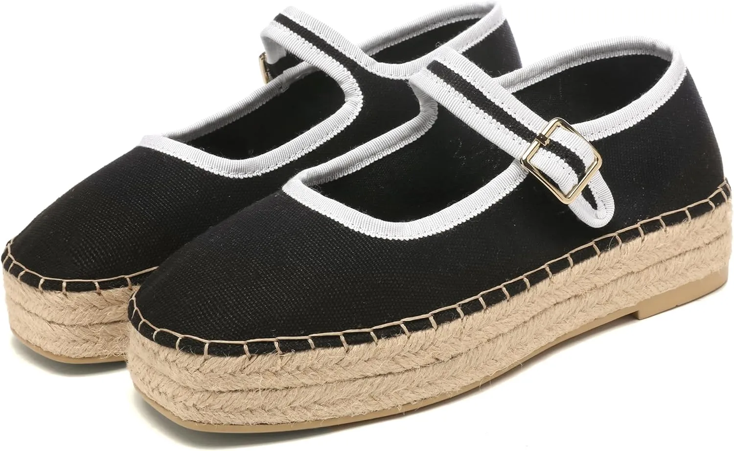 Women's Mary Jane Woven Espadrilles Ballet Flats for Women Outsole Canvas Summer Ballerina Flats.