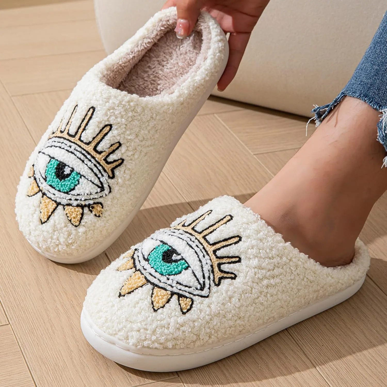 Womens Mens House Slippers Retro Comfy Warm Plush Slip on Fluffy Memory Foam Home Sippers for Winter Indoor Outdoor
