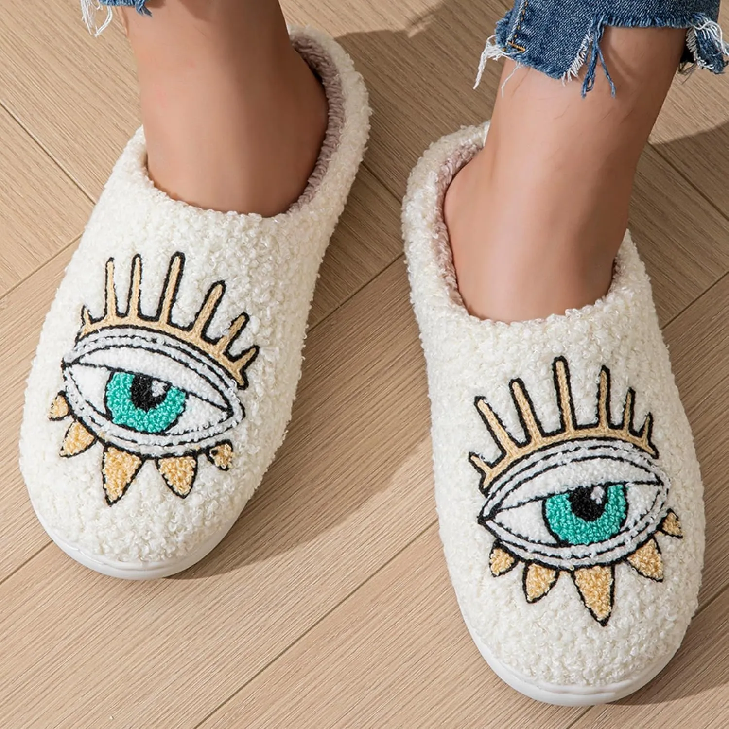 Womens Mens House Slippers Retro Comfy Warm Plush Slip on Fluffy Memory Foam Home Sippers for Winter Indoor Outdoor