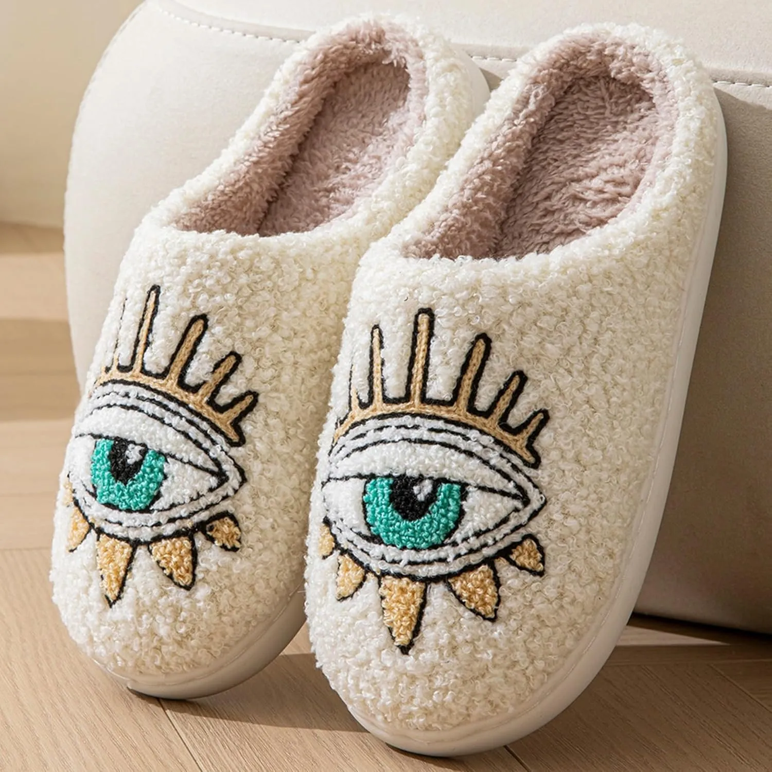 Womens Mens House Slippers Retro Comfy Warm Plush Slip on Fluffy Memory Foam Home Sippers for Winter Indoor Outdoor