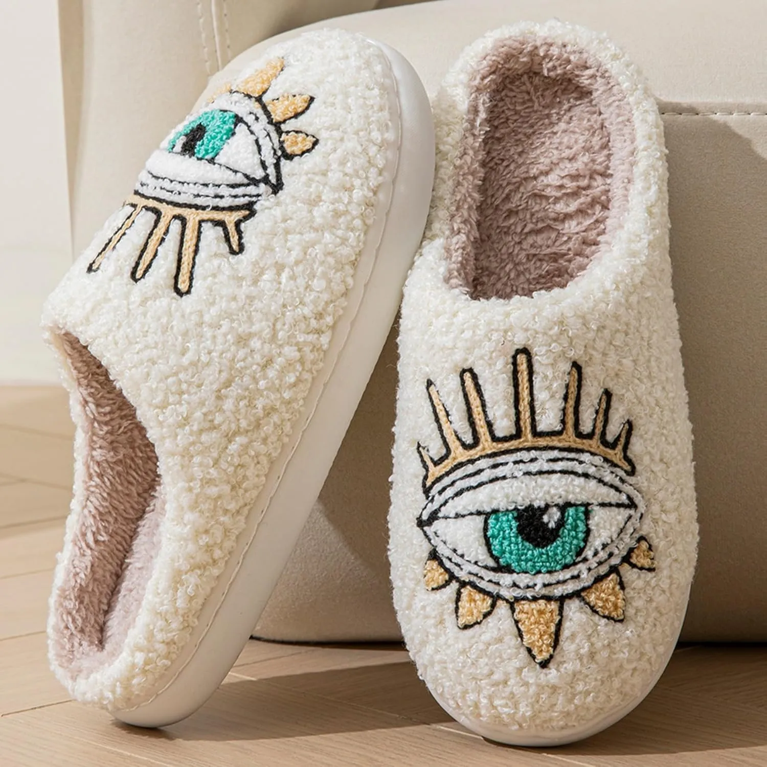 Womens Mens House Slippers Retro Comfy Warm Plush Slip on Fluffy Memory Foam Home Sippers for Winter Indoor Outdoor