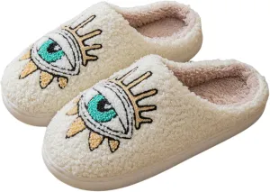Womens Mens House Slippers Retro Comfy Warm Plush Slip on Fluffy Memory Foam Home Sippers for Winter Indoor Outdoor