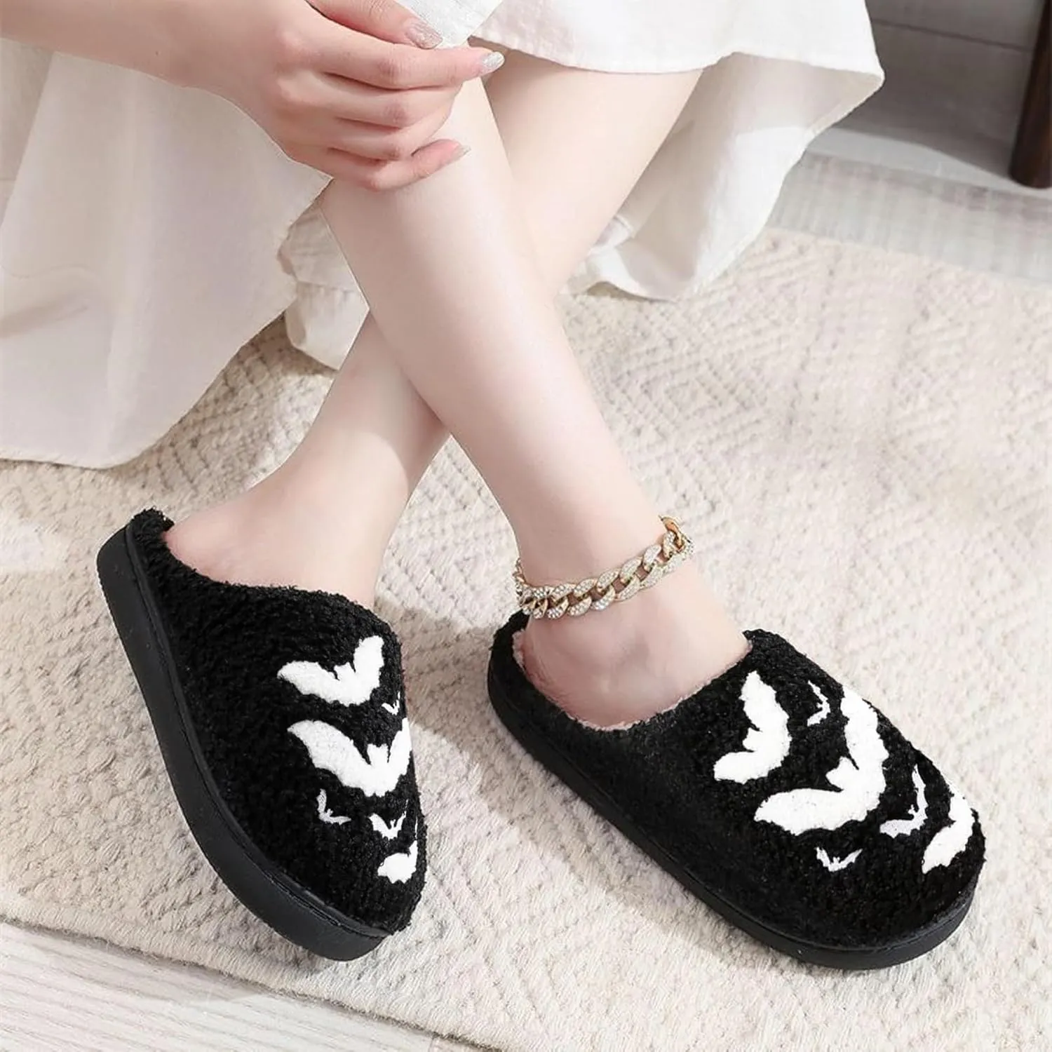 Womens Mens House Slippers Retro Comfy Warm Plush Slip on Fluffy Memory Foam Home Sippers for Winter Indoor Outdoor
