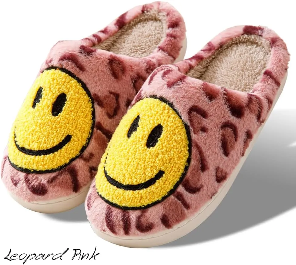 Women's Men's Retro Preppy Happy Face Slippers Comfy Warm Plush Slip-On House Slipper for Winter Indoor Soft Cushion Non-slip Fluffy Slides Slippers
