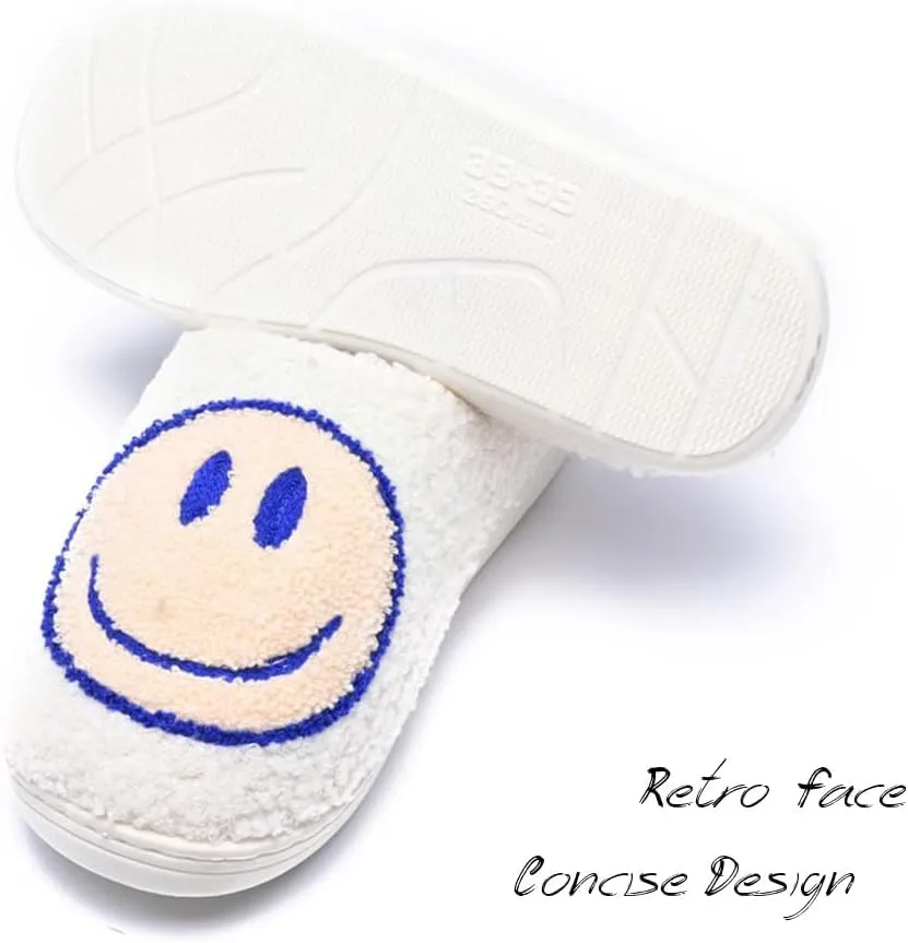Women's Men's Retro Preppy Happy Face Slippers Comfy Warm Plush Slip-On House Slipper for Winter Indoor Soft Cushion Non-slip Fluffy Slides Slippers