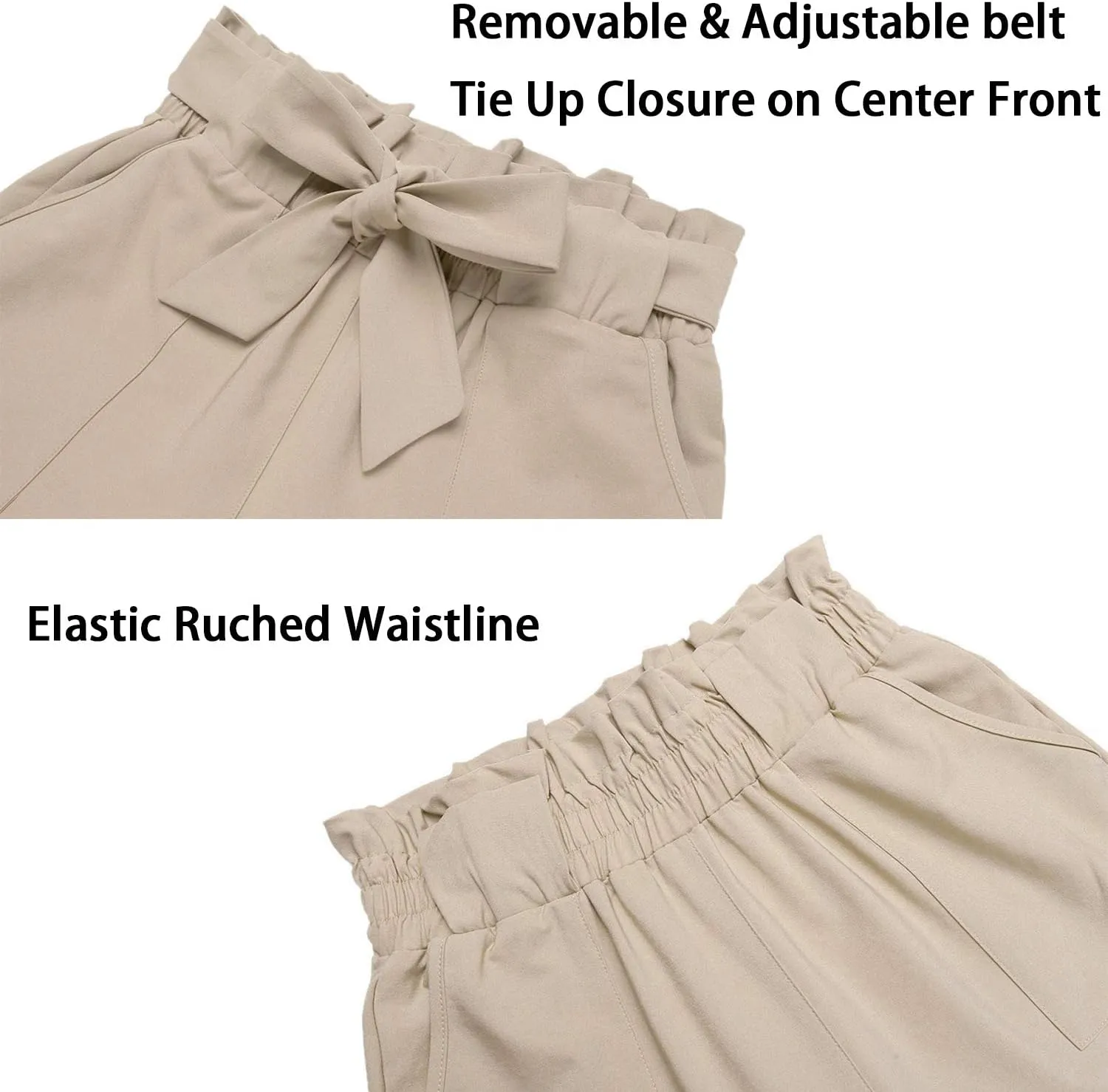Women's Pants Casual Trouser Paper Bag Pants Elastic Waist Slim Pockets