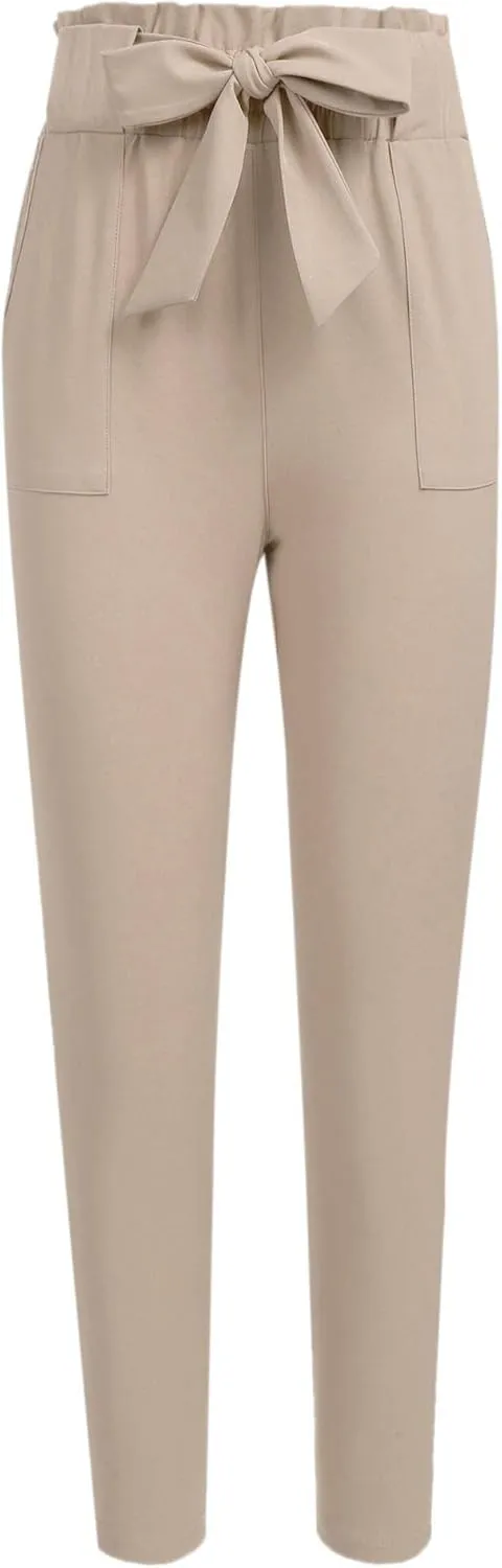 Women's Pants Casual Trouser Paper Bag Pants Elastic Waist Slim Pockets