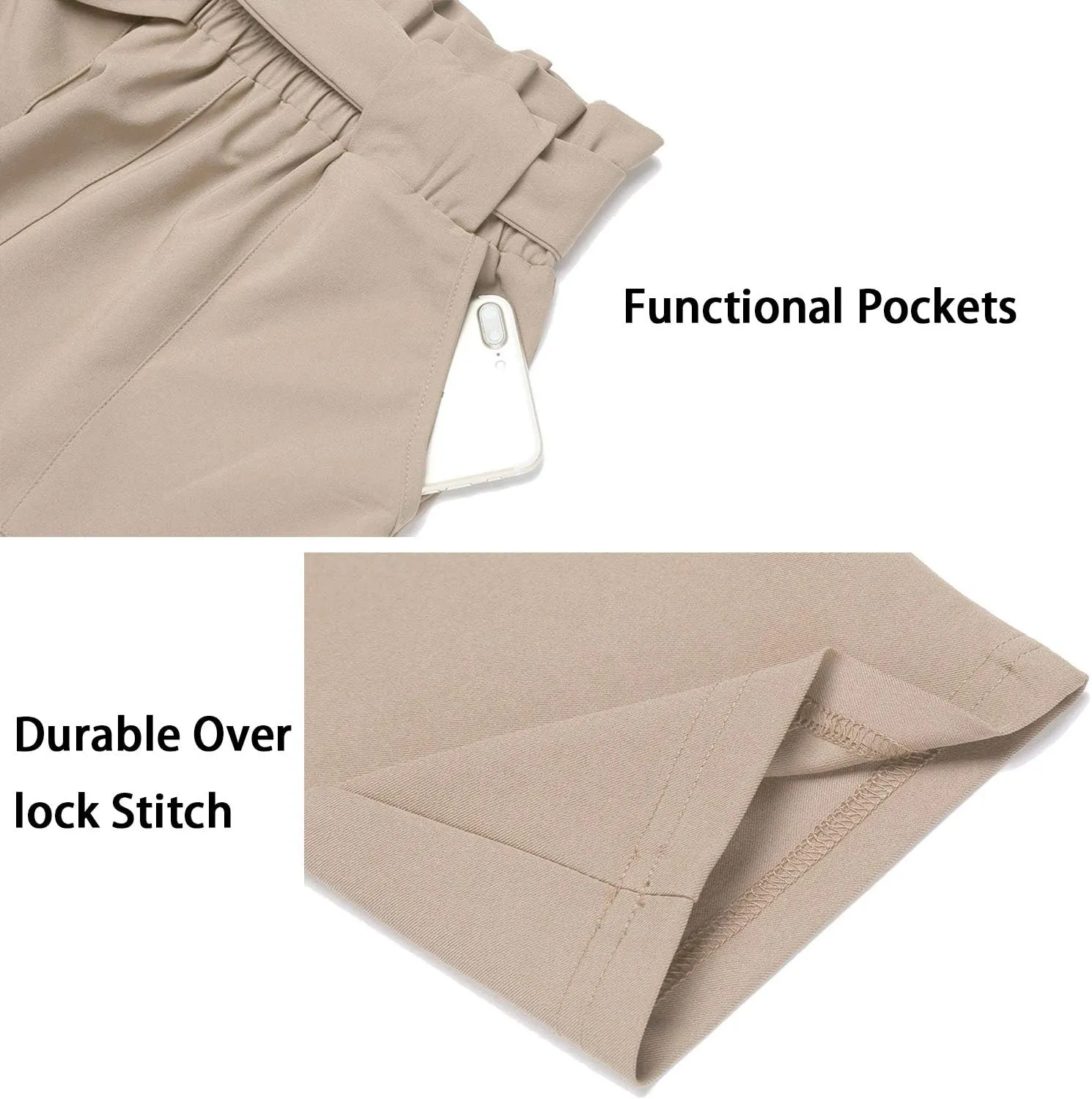 Women's Pants Casual Trouser Paper Bag Pants Elastic Waist Slim Pockets