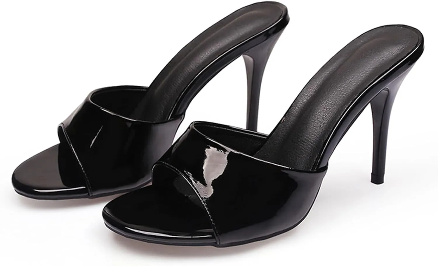 Women's Patent Leather Stiletto High Heel Sandals Round Open Toe Slip-on Sexy Wedding Prom Party Dress Slippers Sandals Grace Formal Office Business Slippers