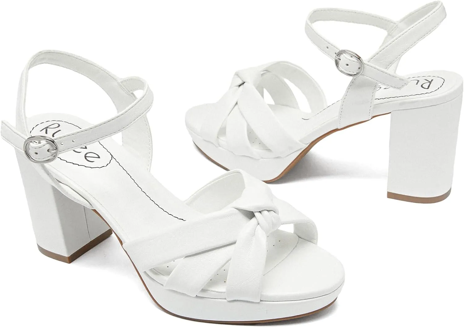 Women's Platform Chunky Heeled Sandals - Ankle Strap Open Toe Dressy Shoes Wedding Bridal Pump Heel Sandals for Women.