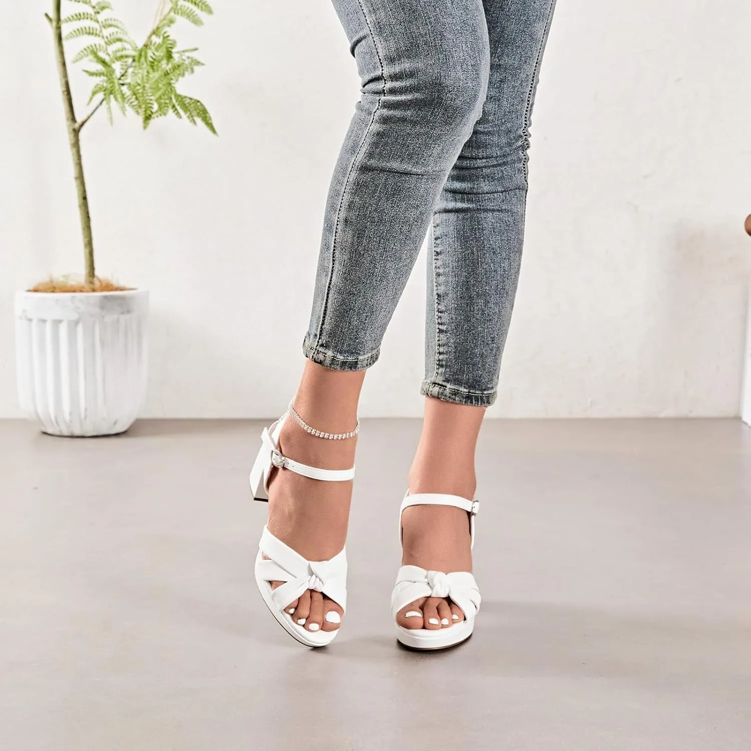 Women's Platform Chunky Heeled Sandals - Ankle Strap Open Toe Dressy Shoes Wedding Bridal Pump Heel Sandals for Women.