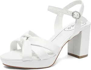 Women's Platform Chunky Heeled Sandals - Ankle Strap Open Toe Dressy Shoes Wedding Bridal Pump Heel Sandals for Women.