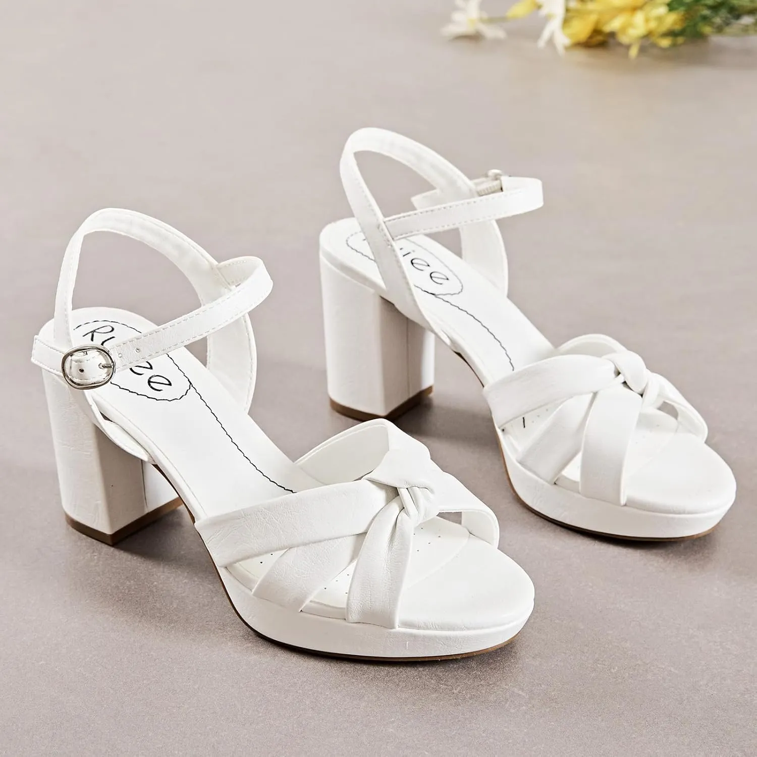 Women's Platform Chunky Heeled Sandals - Ankle Strap Open Toe Dressy Shoes Wedding Bridal Pump Heel Sandals for Women.