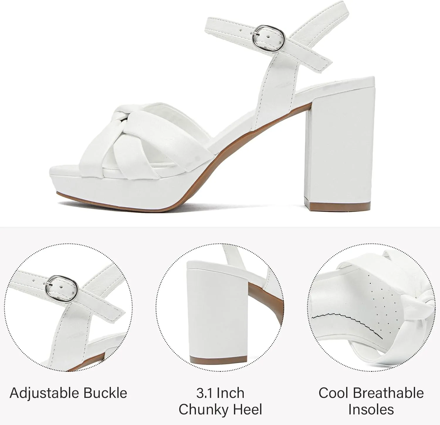 Women's Platform Chunky Heeled Sandals - Ankle Strap Open Toe Dressy Shoes Wedding Bridal Pump Heel Sandals for Women.