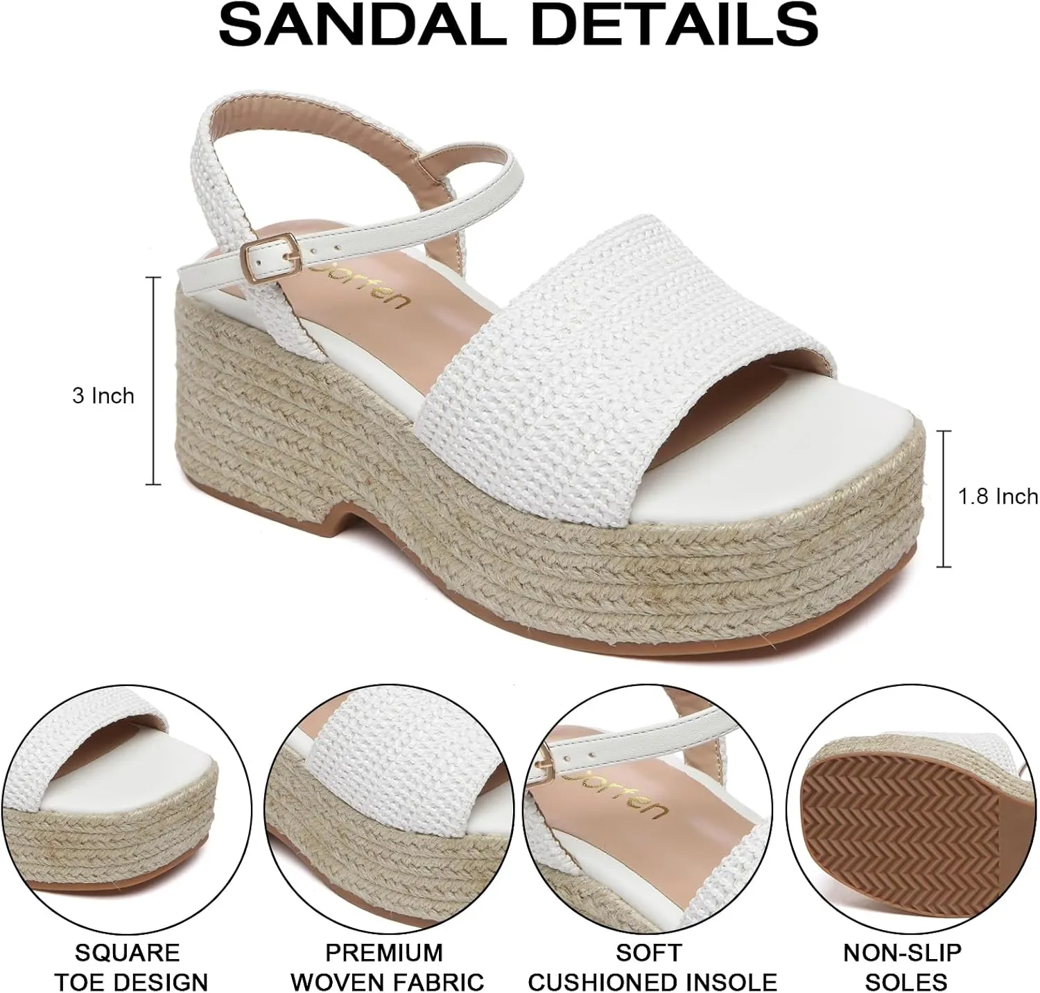 Women's Platform Espadrille Wedge Sandals Arch Support Ankle Strap Open Toe Casual Sandal
