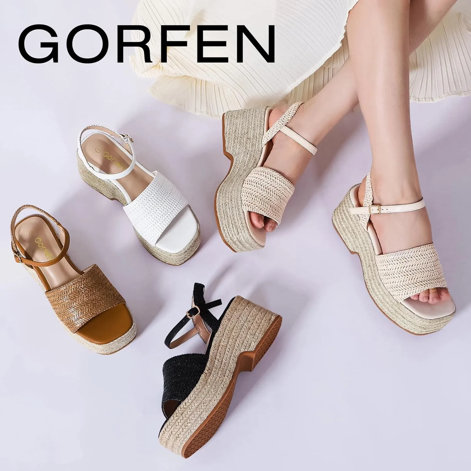Women's Platform Espadrille Wedge Sandals Arch Support Ankle Strap Open Toe Casual Sandal