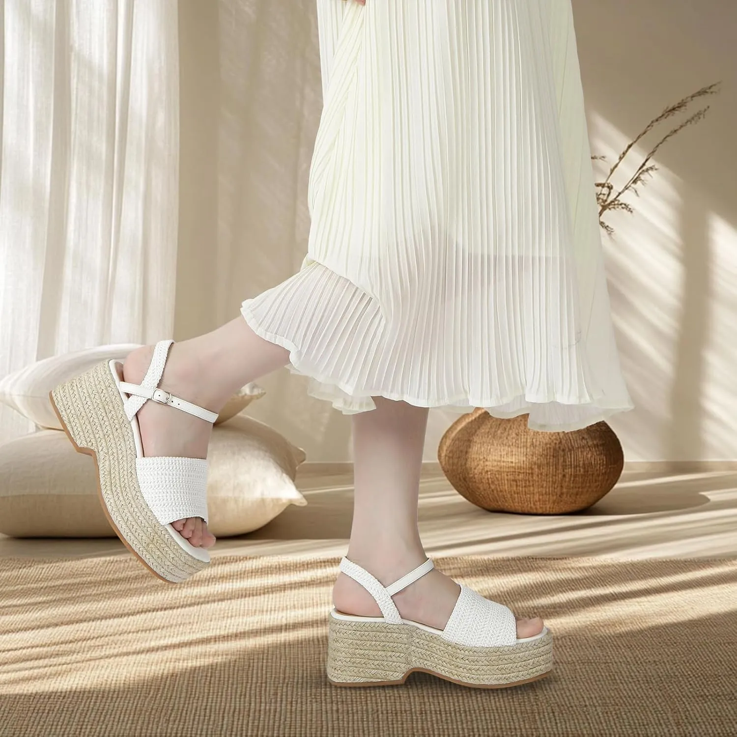 Women's Platform Espadrille Wedge Sandals Arch Support Ankle Strap Open Toe Casual Sandal