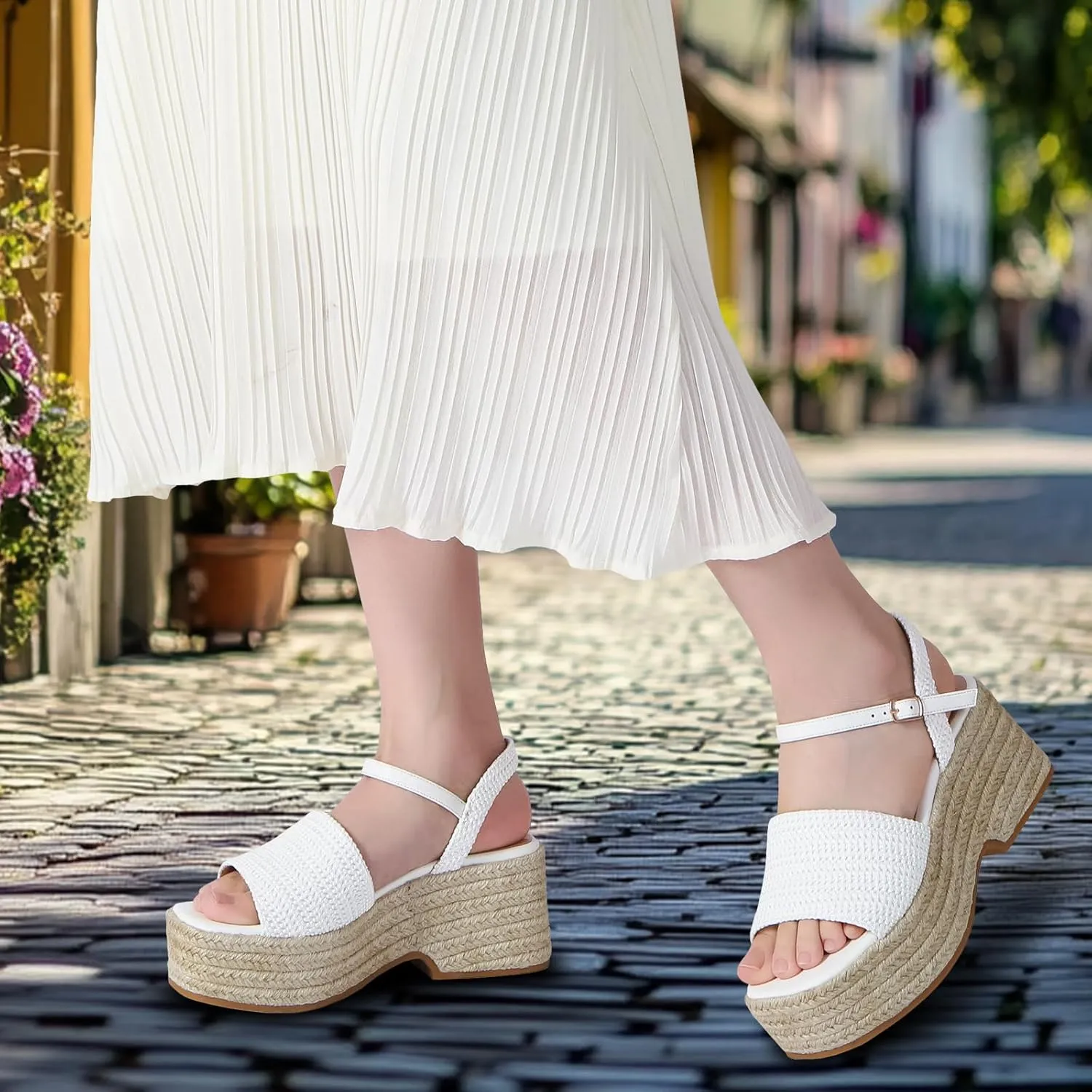 Women's Platform Espadrille Wedge Sandals Arch Support Ankle Strap Open Toe Casual Sandal