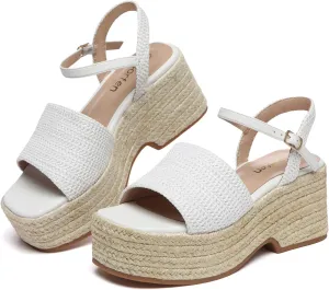 Women's Platform Espadrille Wedge Sandals Arch Support Ankle Strap Open Toe Casual Sandal