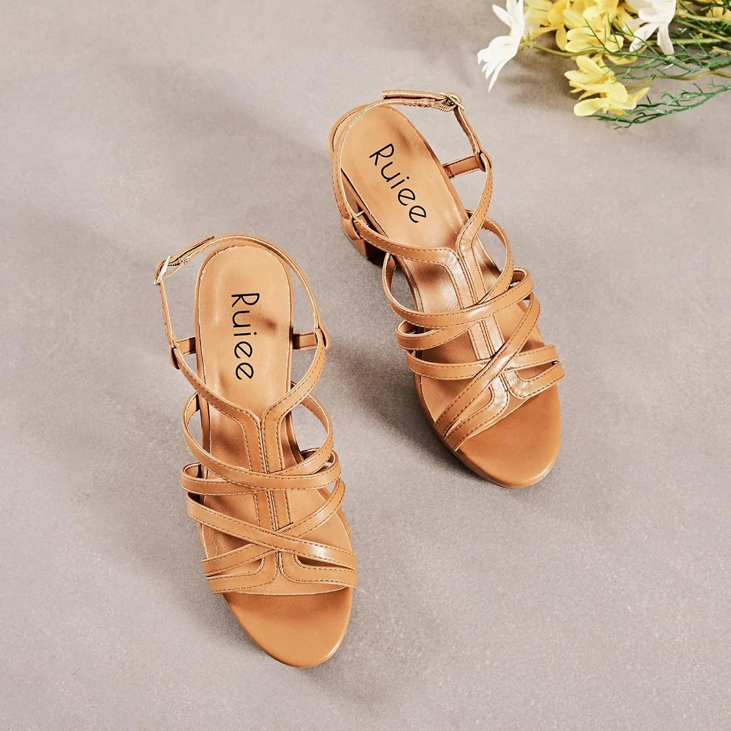 Women's Platform Heels Chunky Heeled Sandals, Ankle Strappy Round Open Toe Dressy Shoes Wedding Party High Pump Heels for Women.