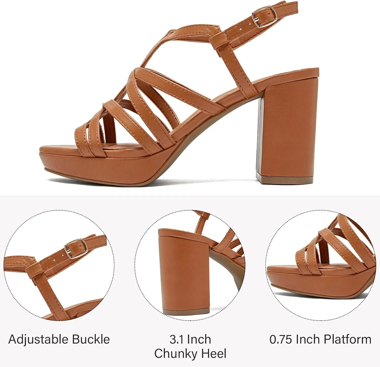 Women's Platform Heels Chunky Heeled Sandals, Ankle Strappy Round Open Toe Dressy Shoes Wedding Party High Pump Heels for Women.