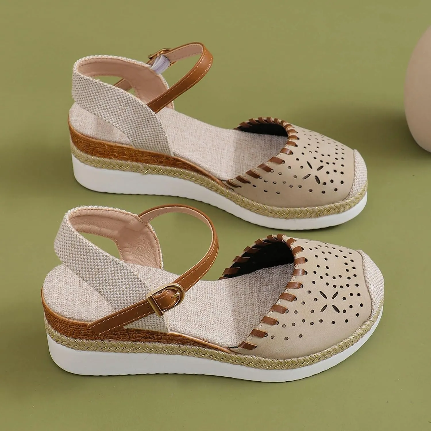 Womens Platform Wedge Espadrille Sandals Summer Dressy Slingback Closed Toe Ankle Buckle Strap Sandal Beach Comfortable Dress Shoes