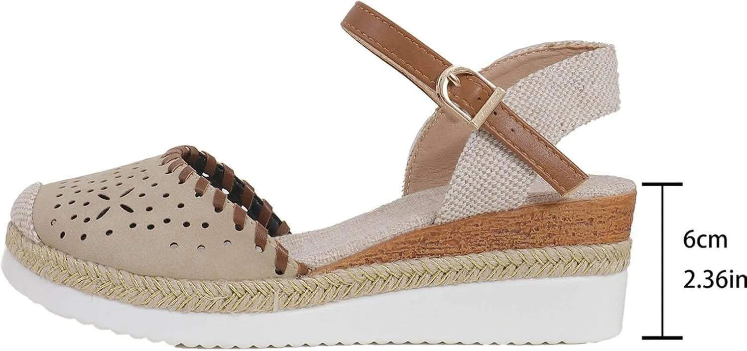 Womens Platform Wedge Espadrille Sandals Summer Dressy Slingback Closed Toe Ankle Buckle Strap Sandal Beach Comfortable Dress Shoes