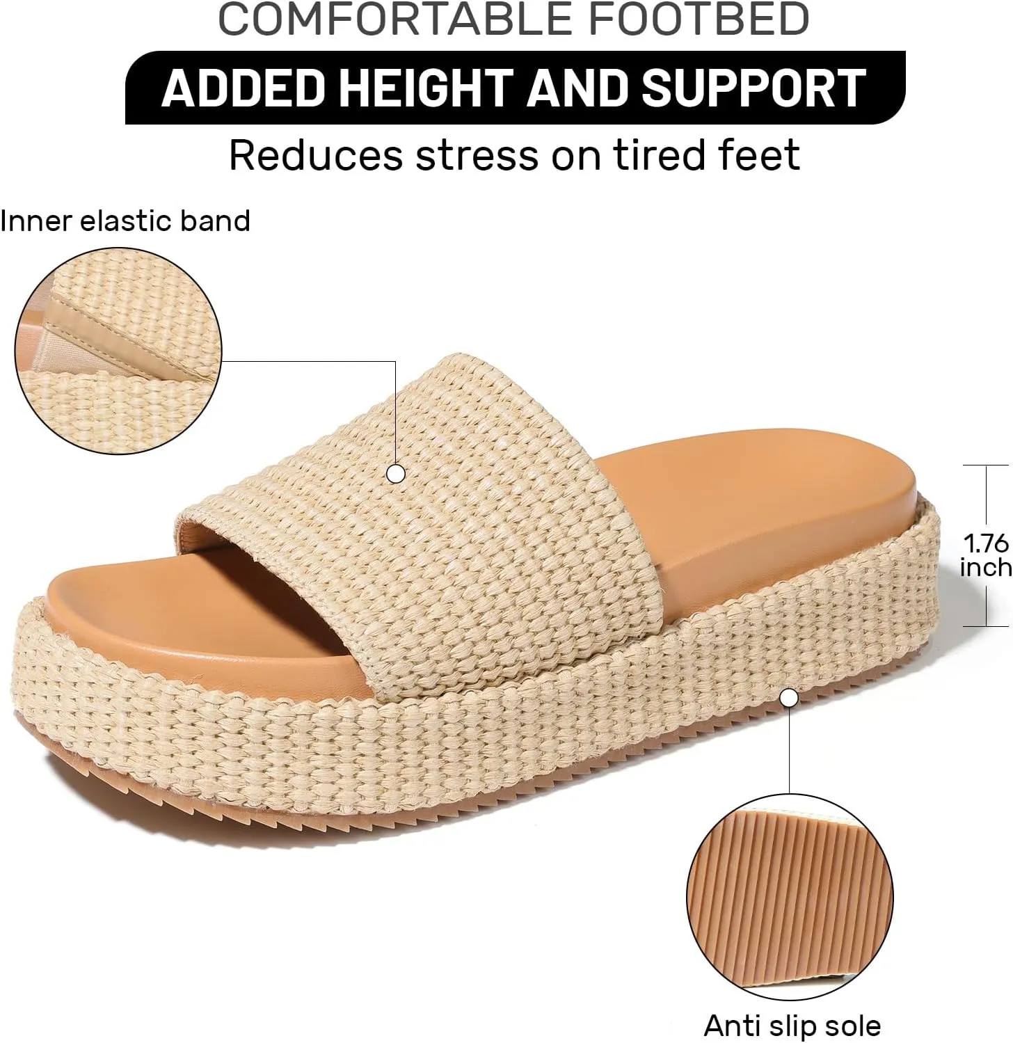 Women's Platform Wedge espadrille slides Summer Beach Cute Raffia Slip On Woven Dress Slides Open Toe Comfortable Resort Wear Trending 2025