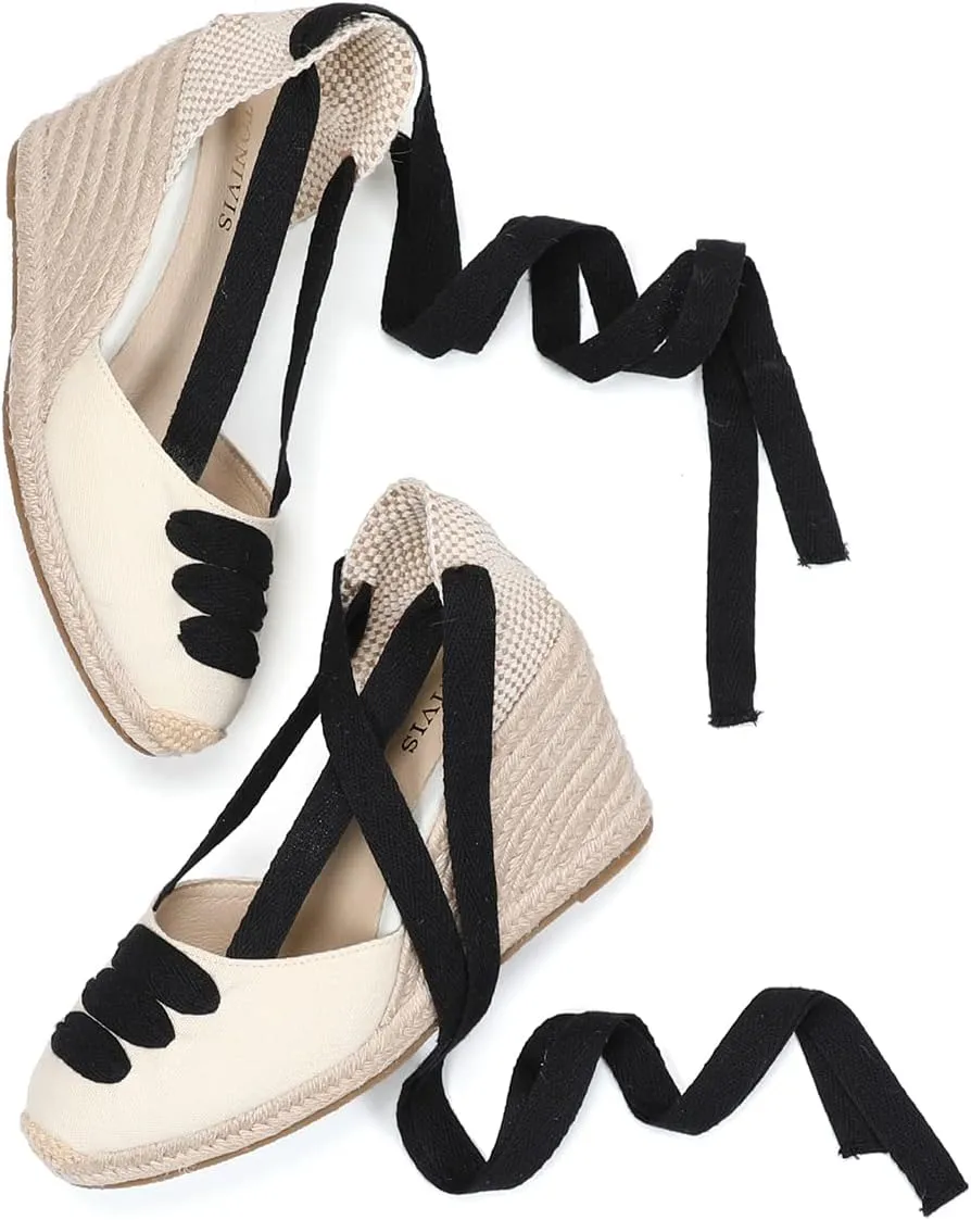 Women’s Platform Wedges Espadrilles, 3" Wedge, Soft Ankle-Tie Strap, Closed Toe, Classic Summer Sandals