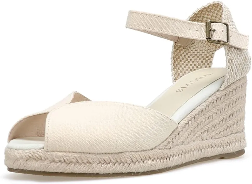 Women’s Platform Wedges Espadrilles, 3" Wedge, Soft Ankle-Tie Strap, Closed Toe, Classic Summer Sandals