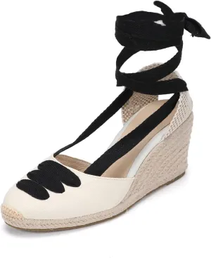 Women’s Platform Wedges Espadrilles, 3" Wedge, Soft Ankle-Tie Strap, Closed Toe, Classic Summer Sandals