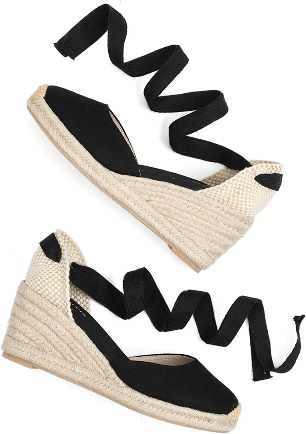 Women’s Platform Wedges Espadrilles, 3" Wedge, Soft Ankle-Tie Strap, Closed Toe, Classic Summer Sandals