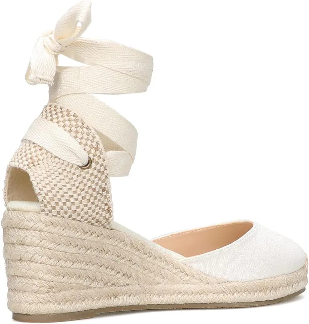 Women’s Platform Wedges Espadrilles, 3" Wedge, Soft Ankle-Tie Strap, Closed Toe, Classic Summer Sandals