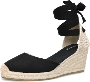 Women’s Platform Wedges Espadrilles, 3" Wedge, Soft Ankle-Tie Strap, Closed Toe, Classic Summer Sandals