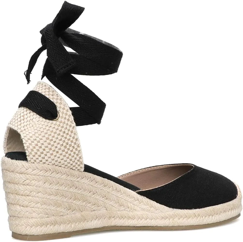 Women’s Platform Wedges Espadrilles, 3" Wedge, Soft Ankle-Tie Strap, Closed Toe, Classic Summer Sandals