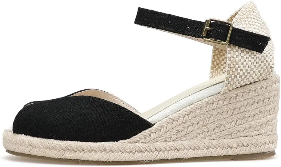 Women’s Platform Wedges Espadrilles, 3" Wedge, Soft Ankle-Tie Strap, Closed Toe, Classic Summer Sandals