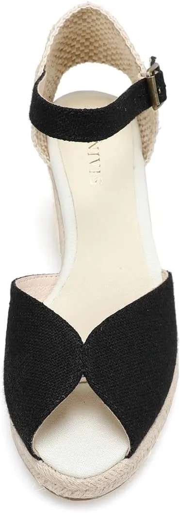 Women’s Platform Wedges Espadrilles, 3" Wedge, Soft Ankle-Tie Strap, Closed Toe, Classic Summer Sandals