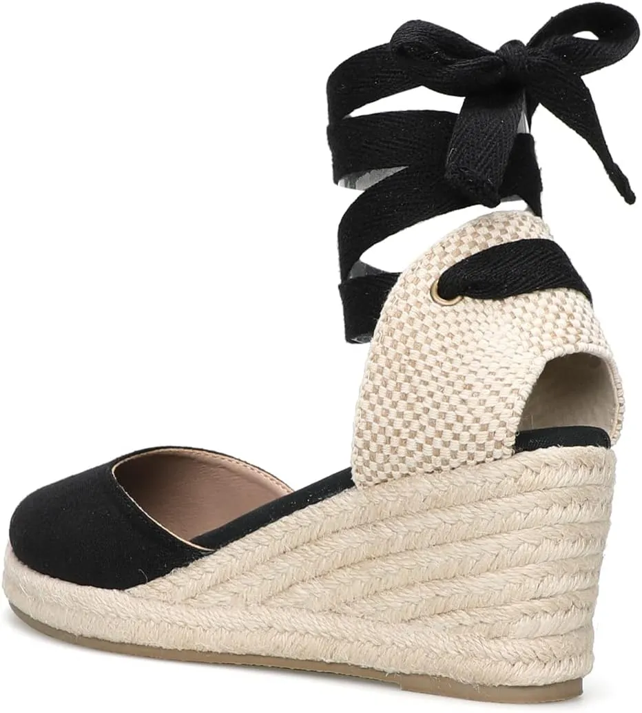 Women’s Platform Wedges Espadrilles, 3" Wedge, Soft Ankle-Tie Strap, Closed Toe, Classic Summer Sandals