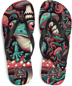 Women's Psychedelic Hypnotic Frog Print Luxe Flip-Flops For Beach or Pool