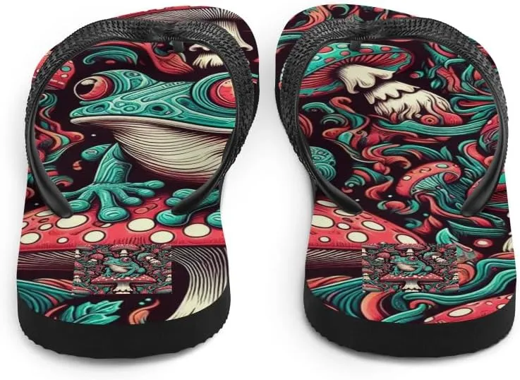 Women's Psychedelic Hypnotic Frog Print Luxe Flip-Flops For Beach or Pool