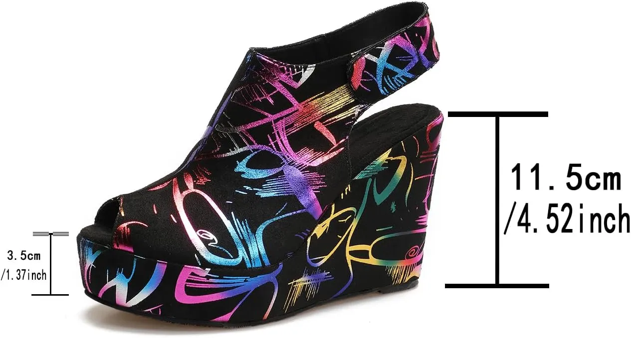 Women's Round Peep Toe Platform Wedge Sandals Espadrille 4.5 Inch High Heel Ankle Strap Slingback Wedges Shoes for Women Comfy Dress Summer Sandals Casual Beach