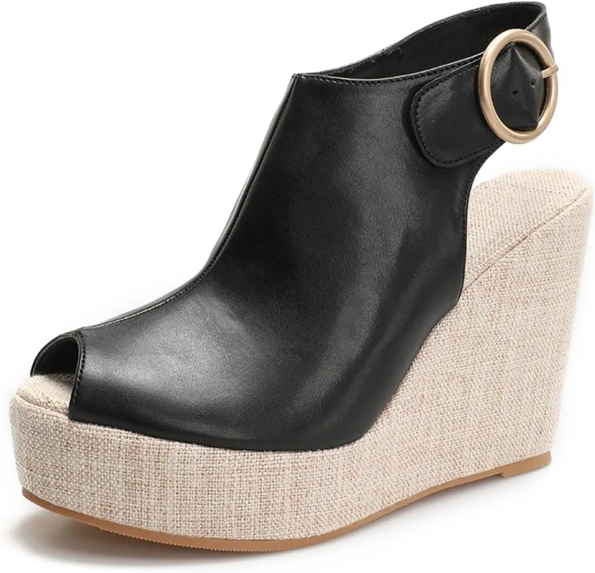 Women's Round Peep Toe Platform Wedge Sandals Espadrille 4.5 Inch High Heel Ankle Strap Slingback Wedges Shoes for Women Comfy Dress Summer Sandals Casual Beach