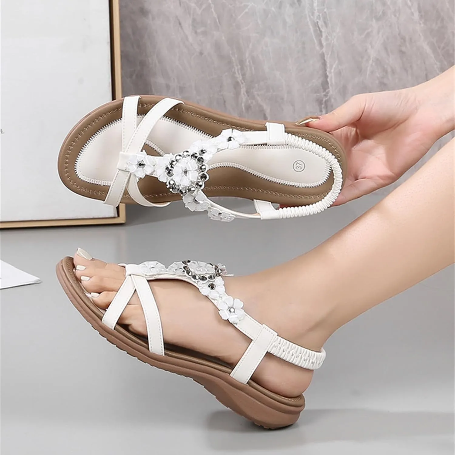 Womens Sandals Arch Support Summer Beach Sandals Comfort Walking Shoes Bohemian Flip Flops Sandals for Women