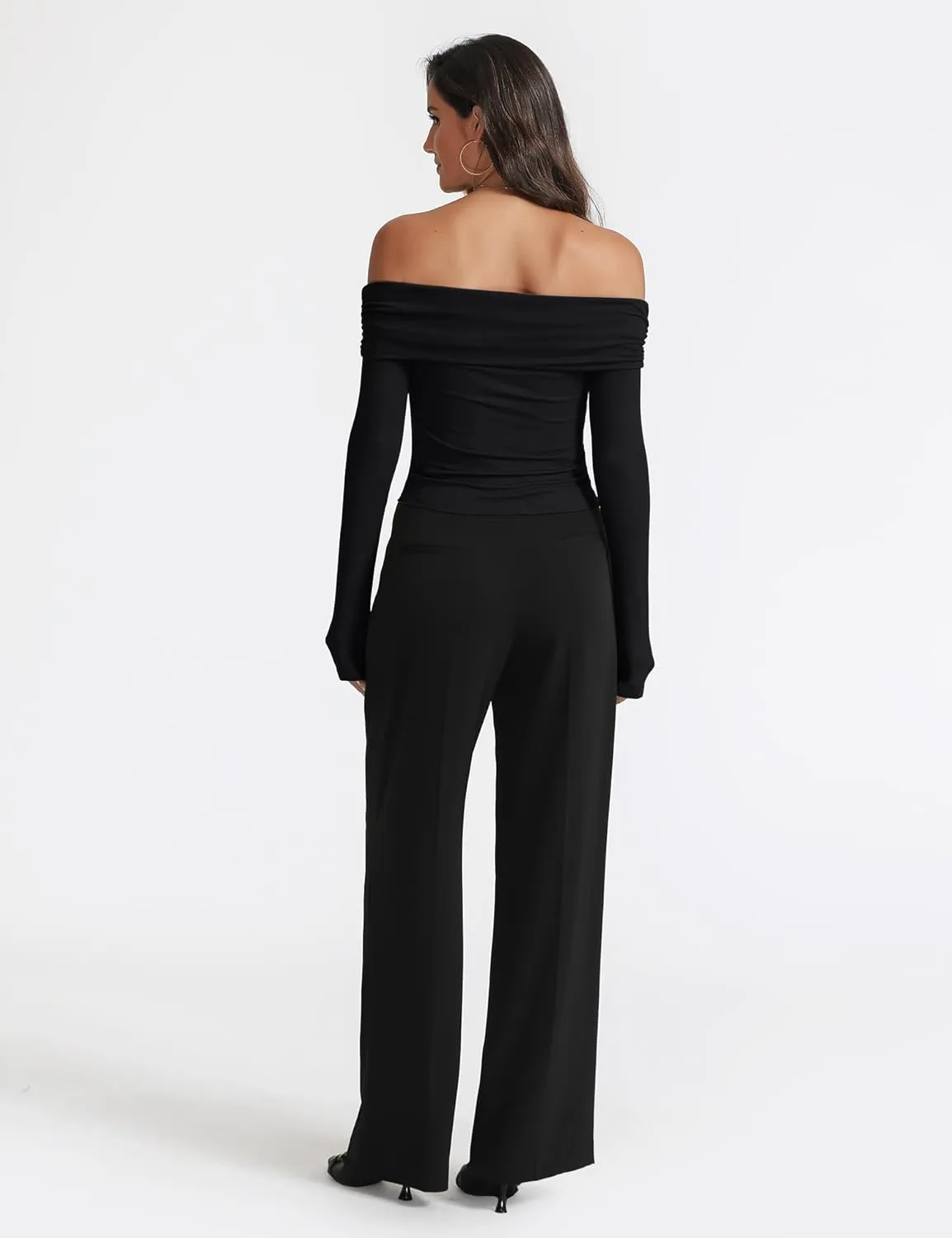 Women's Sexy Off Shoulder Tops Dressy Casual Slim Fit Long Sleeves Spring Fall Blouse Going Out Nightout Shirt