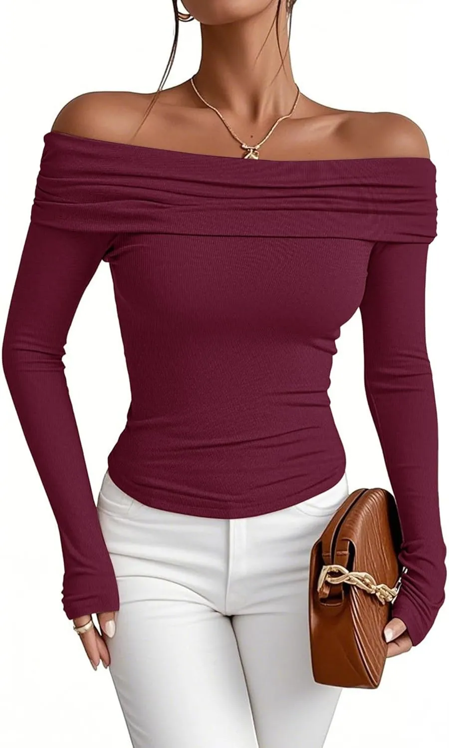 Women's Sexy Off Shoulder Tops Dressy Casual Slim Fit Long Sleeves Spring Fall Blouse Going Out Nightout Shirt
