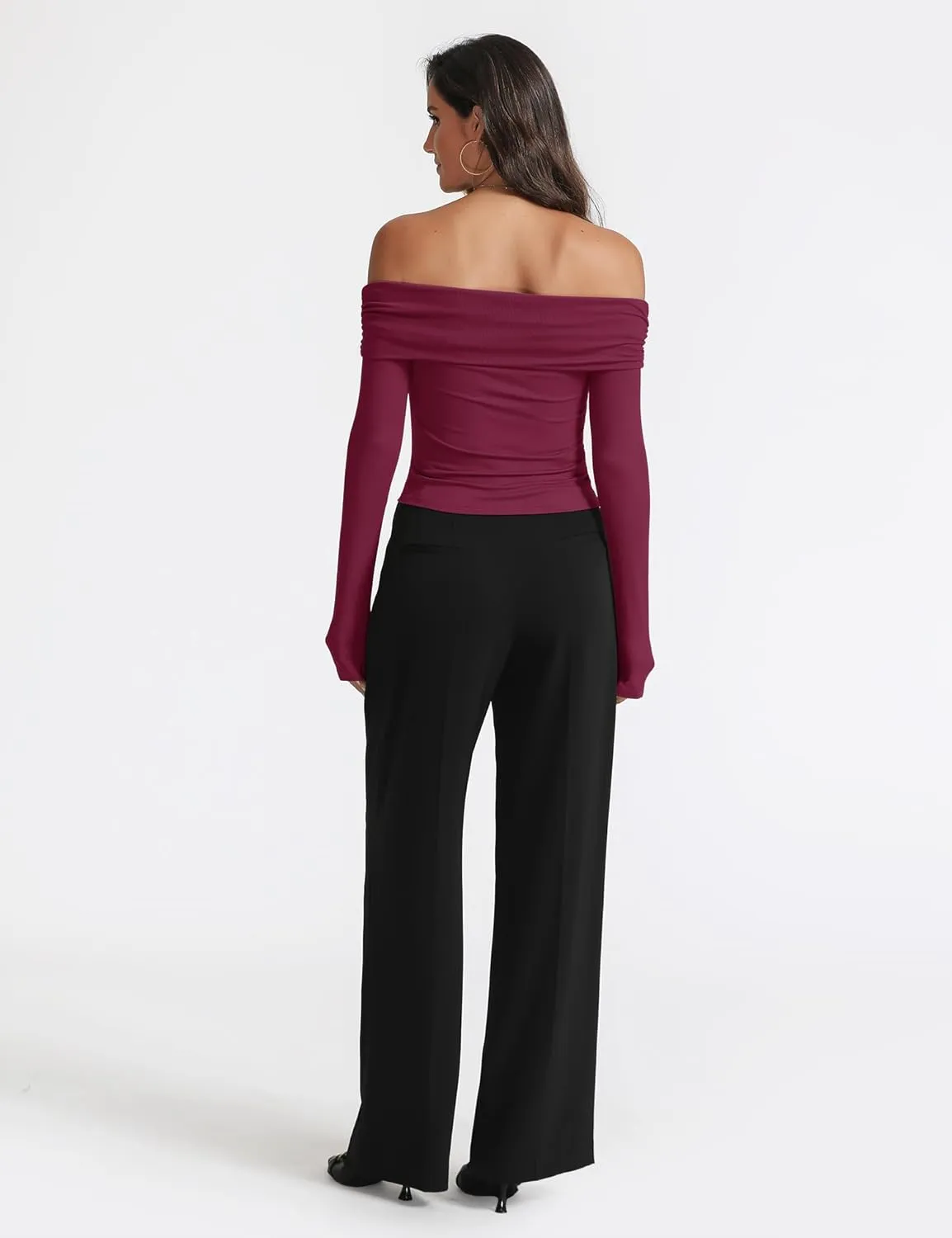 Women's Sexy Off Shoulder Tops Dressy Casual Slim Fit Long Sleeves Spring Fall Blouse Going Out Nightout Shirt