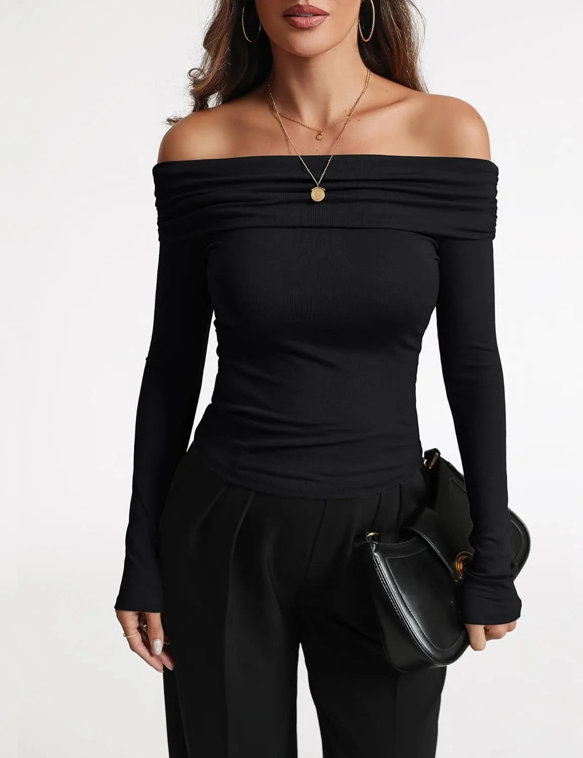 Women's Sexy Off Shoulder Tops Dressy Casual Slim Fit Long Sleeves Spring Fall Blouse Going Out Nightout Shirt