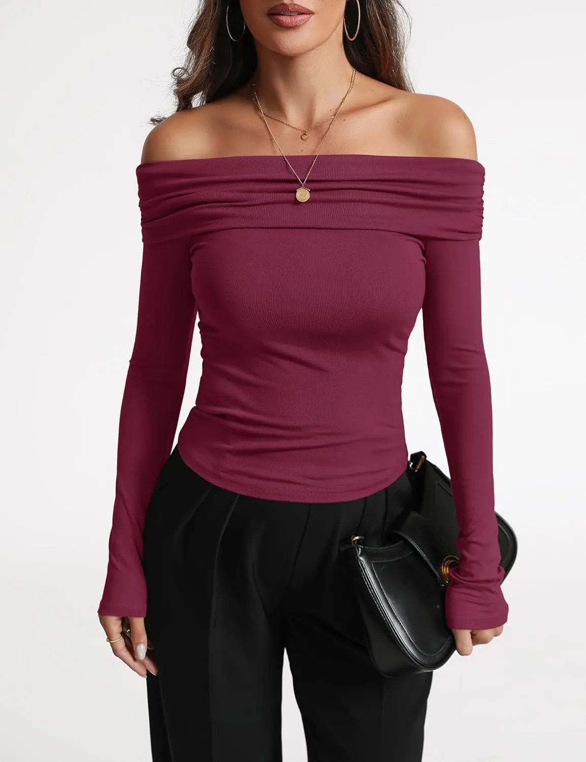 Women's Sexy Off Shoulder Tops Dressy Casual Slim Fit Long Sleeves Spring Fall Blouse Going Out Nightout Shirt