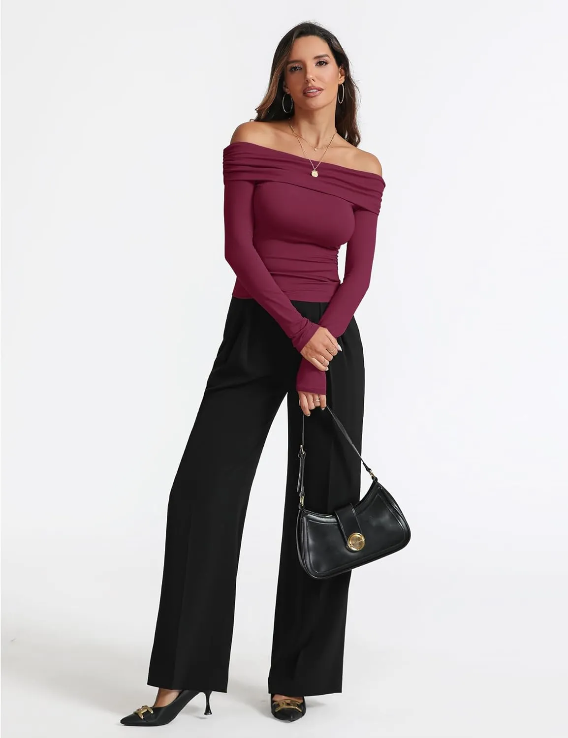 Women's Sexy Off Shoulder Tops Dressy Casual Slim Fit Long Sleeves Spring Fall Blouse Going Out Nightout Shirt
